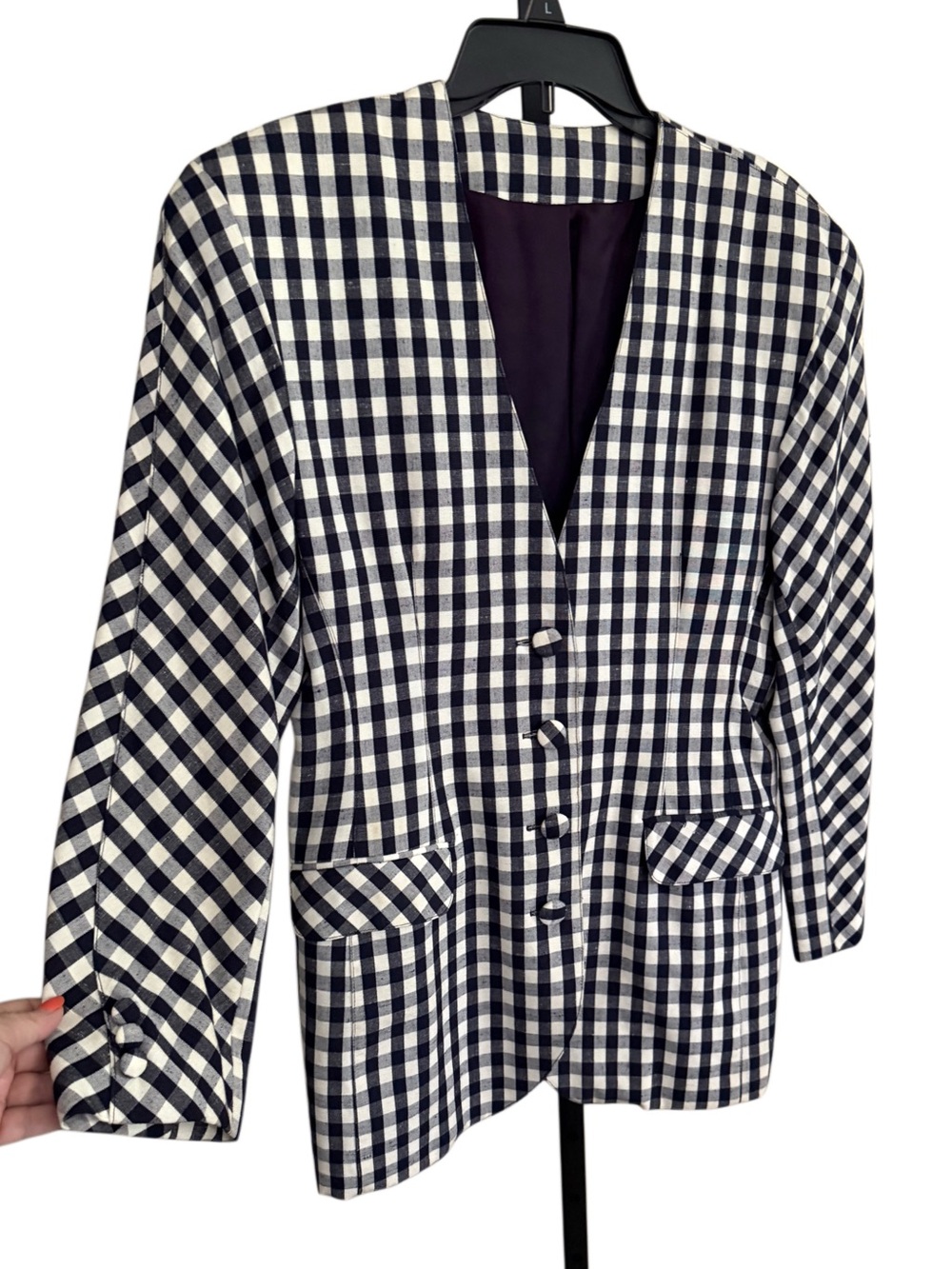 Vintage 90s David N Women's Linen Gingham Blazer Classic Tailored Jacket Size 8